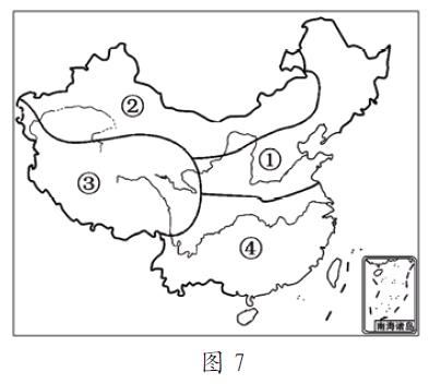 读我国四大地理区域图(图7),完成23~24题.